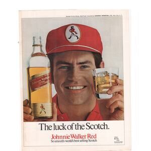 Johnnie Walker Red / Pall Mall Cigarette Magazine Advertisement 1960s Vintage